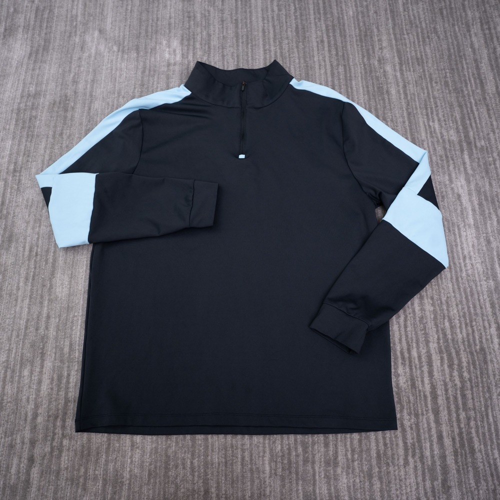 Grayson & Dunn Quarter Zip Pullover Mens Large Black Blue Polyester Colorblock
